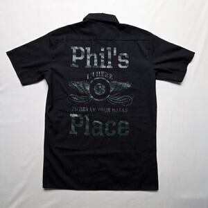 Dickies Work Shirt Men's Black Short Sleeve Small S Custom Phils Bar Graphic